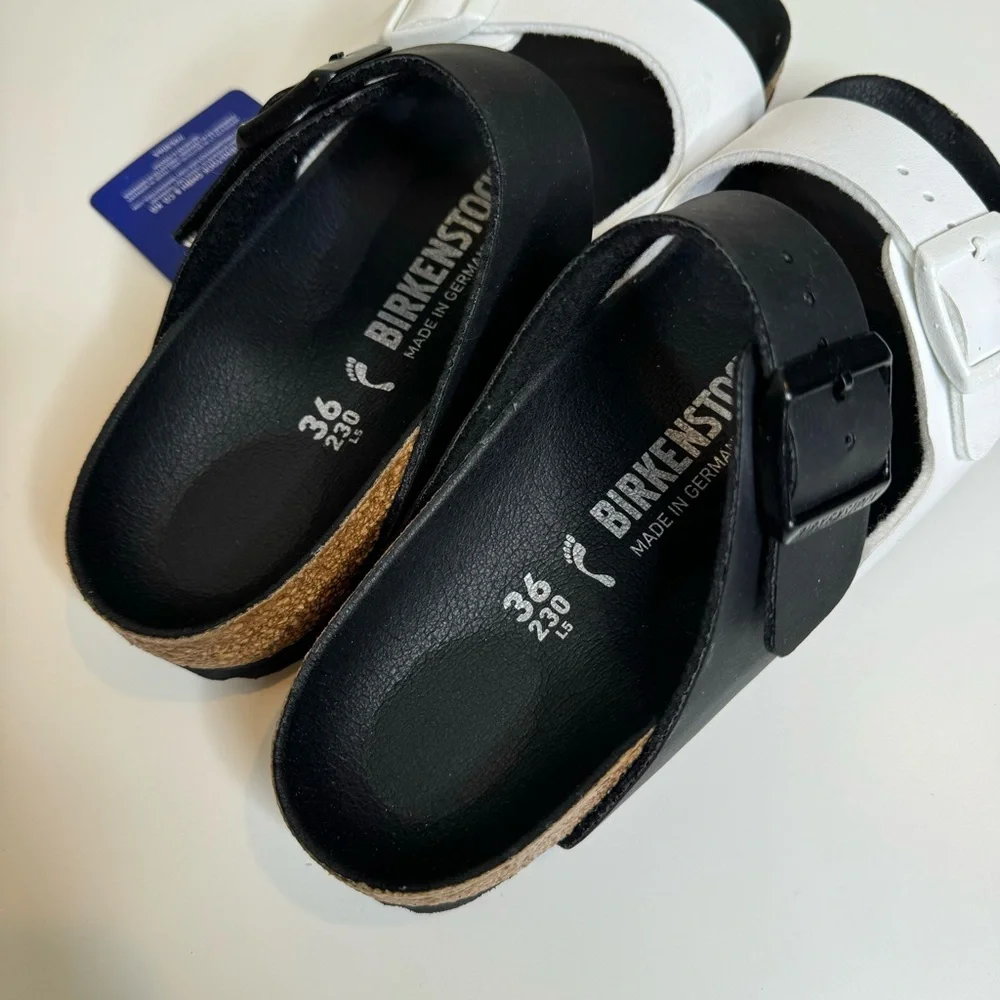NEW Birkenstock Arizona Split Two-Strap Black & White Sandals size 5 - Picture 8 of 9